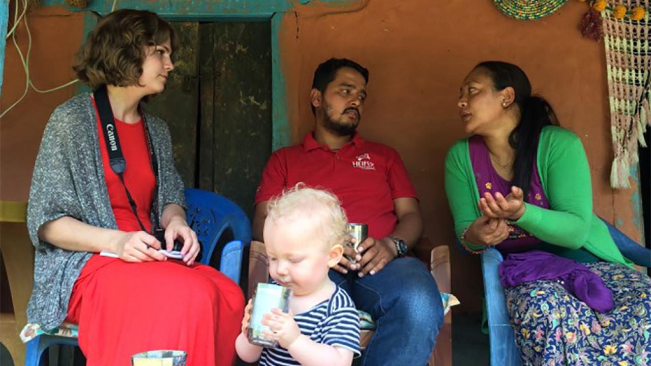 Savannah Noray, left, takes a survey in Nepal. Image courtesy Sarah Janzen, Montana State University Department of Agricultural Economics and Economics Interview with farmers in Nepal